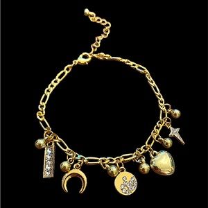 🌙✨💖 NEW Witchy Austrian Crystal Adjustable Gold Tone Charm Bracelet